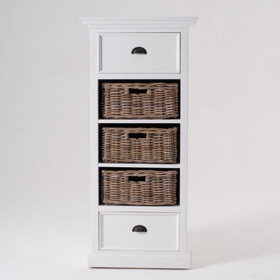 Product photograph of Porth Wooden Storage Unit With Basket Set In Classic White from Furniture in Fashion