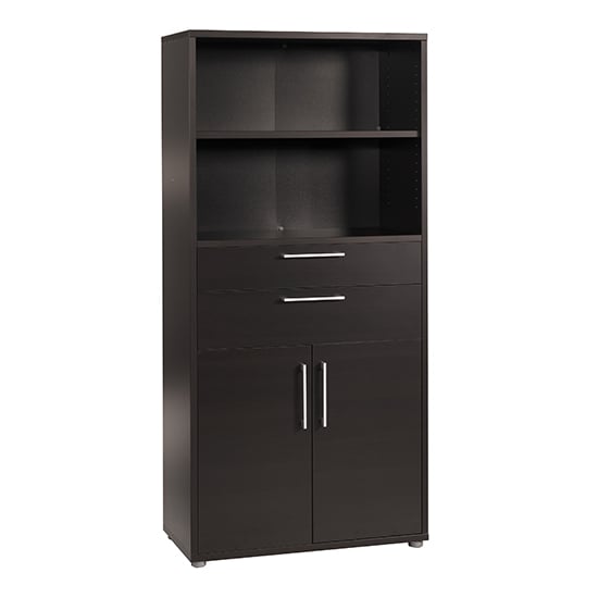 Product photograph of Prax Tall 2 Doors 2 Drawers Office Storage Cabinet In Black from Furniture in Fashion