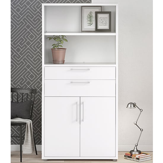 Product photograph of Prax Tall 2 Doors 2 Drawers Office Storage Cabinet In White from Furniture in Fashion