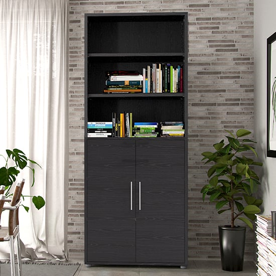 Product photograph of Prax 2 Doors 5 Shelves Office Storage Cabinet In Black from Furniture in Fashion