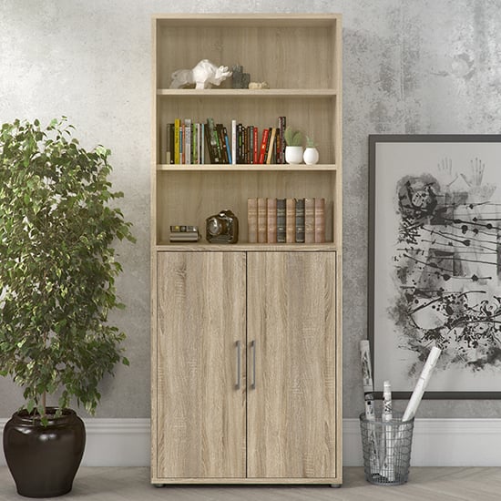 Product photograph of Prax 2 Doors 5 Shelves Office Storage Cabinet In Oak from Furniture in Fashion