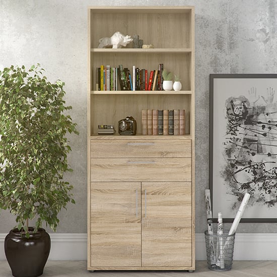 Product photograph of Prax Tall 2 Drawers 2 Doors Office Storage Cabinet In Oak from Furniture in Fashion