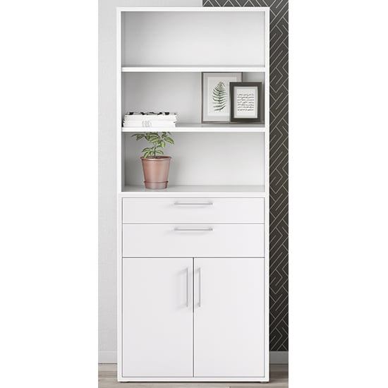 Product photograph of Prax Tall 2 Drawers 2 Doors Office Storage Cabinet In White from Furniture in Fashion