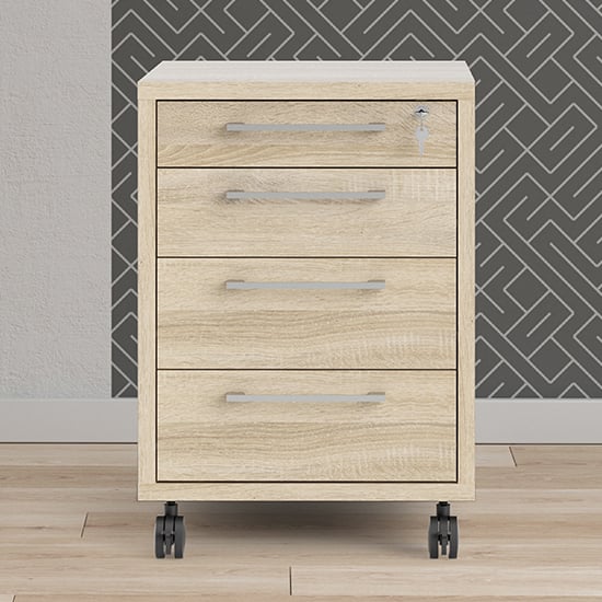Product photograph of Prax Mobile Office Pedestal In Oak With 4 Drawers from Furniture in Fashion