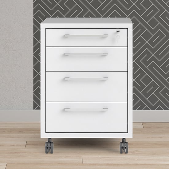 Product photograph of Prax Mobile Office Pedestal In White With 4 Drawers from Furniture in Fashion