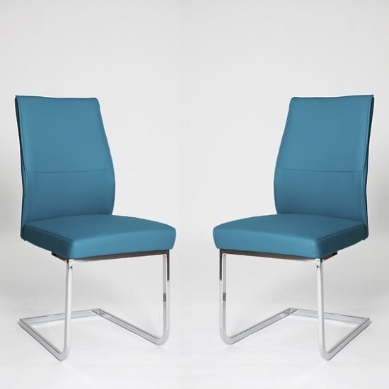 Product photograph of Prestina Dining Chair In Blue Pu With Chrome Legs In A Pair from Furniture in Fashion