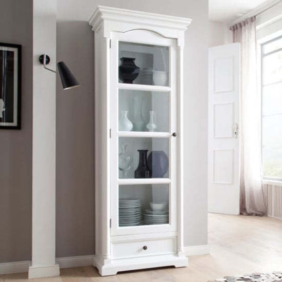 Product photograph of Proviko Glass Door Wooden Display Cabinet In Classic White from Furniture in Fashion