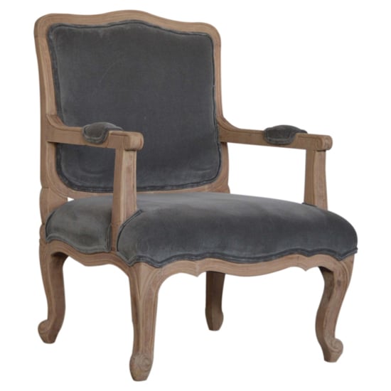 Product photograph of Rarer Velvet French Style Accent Chair In Grey And Sunbleach from Furniture in Fashion