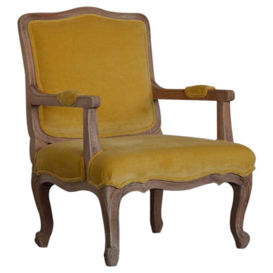 Product photograph of Rarer Velvet French Style Accent Chair In Mustard And Sunbleach from Furniture in Fashion