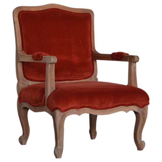 Product photograph of Rarer Velvet French Style Accent Chair In Rust And Sunbleach from Furniture in Fashion