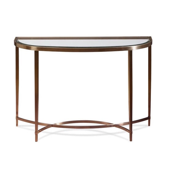 Product photograph of Ritz Glass Console Table In Clear And Brushed Antique Brass from Furniture in Fashion