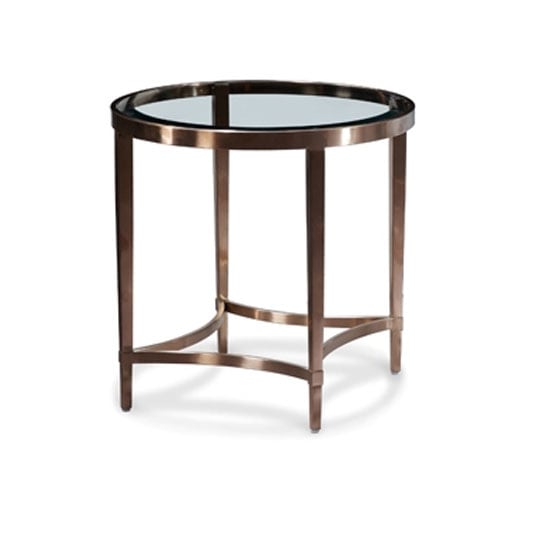 Product photograph of Ritz Glass Round End Table In Clear And Brushed Antique Brass from Furniture in Fashion