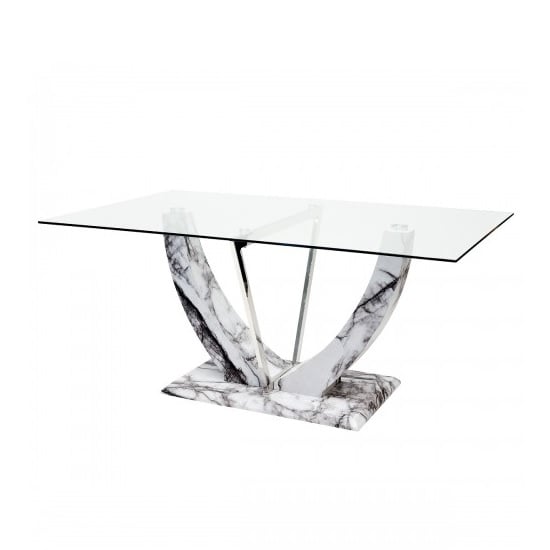 Product photograph of Riviera Glass Dining Table In Clear And Marble Effect from Furniture in Fashion