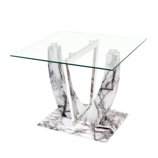 Product photograph of Riviera Glass Lamp Table In Clear And Marble Effect Base from Furniture in Fashion