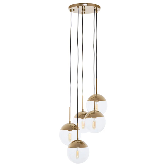 Product photograph of Rocklin 5 Lights Clear Glass Shade Pendant Light In Gold from Furniture in Fashion