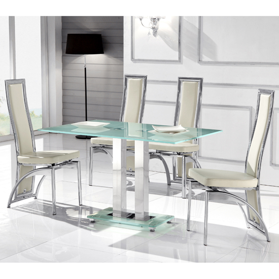 Romano Ii Small Frosted Dining Table + 4 Chicago White Chairs
