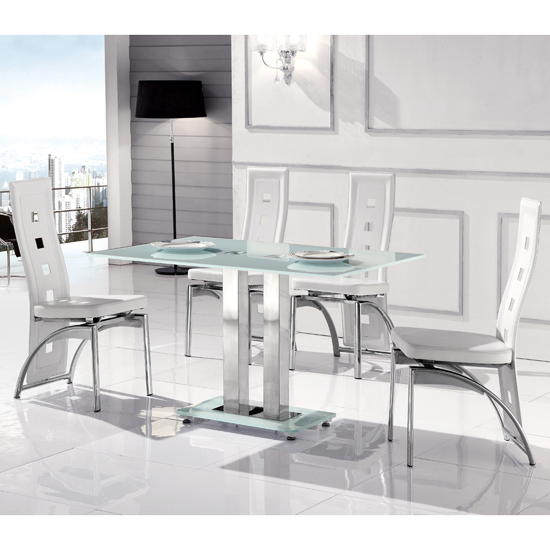 Romano Ii Small Frosted Dining Table + 4 Manhattan Design Chairs
