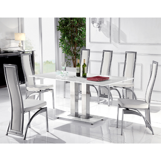 Romano Ii Small White Glass Dining Table + 4 Chicago White Chair