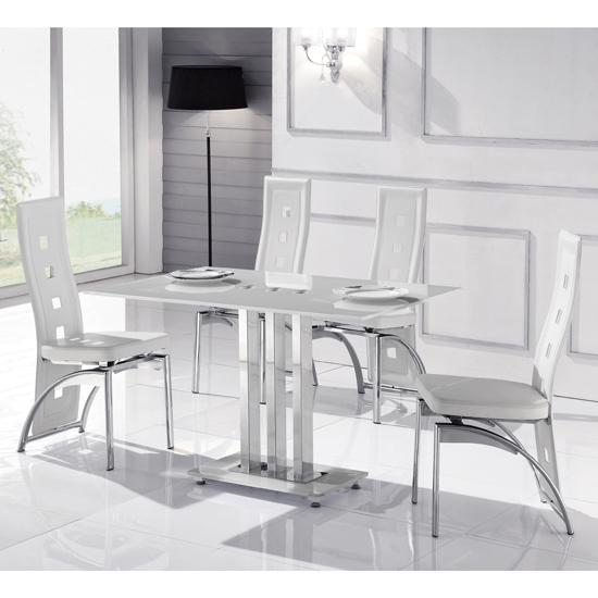Romano Iii Small White Dining Table + 4 Manhattan Design Chairs