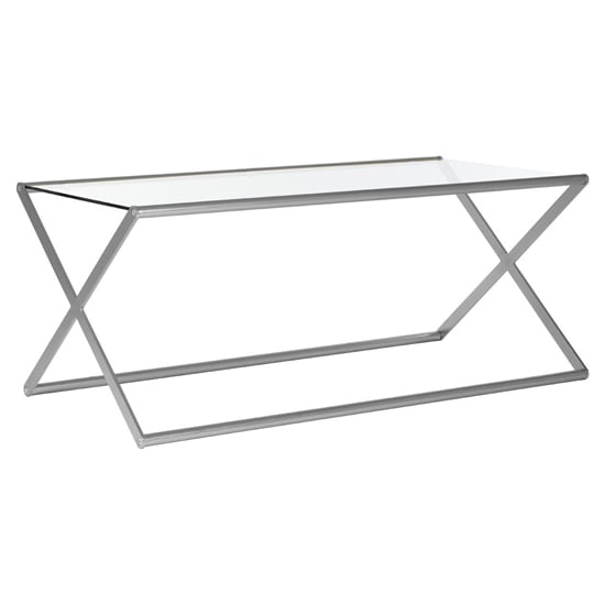Product photograph of Romelo Clear Glass Coffee Table With Satin Nickel Frame from Furniture in Fashion
