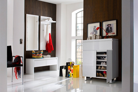 Sydney Shoe Storage Cabinet In High Gloss White With Shelves