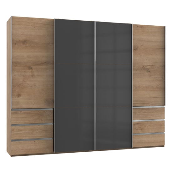 Product photograph of Royd Mirrored Sliding Wardrobe In Grey And Planked Oak 4 Doors from Furniture in Fashion