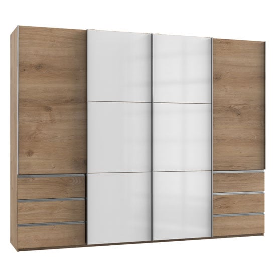 Product photograph of Royd Mirrored Sliding Wardrobe In White And Planked Oak 4 Doors from Furniture in Fashion