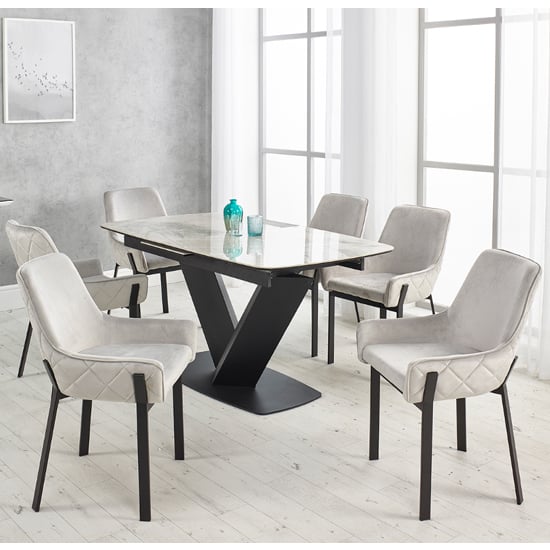 Product photograph of Riva Extending Ceramic Dining Table With 6 Riva Grey Chairs from Furniture in Fashion