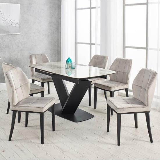 Product photograph of Riva Extending Ceramic Dining Table With 6 Romano Grey Chairs from Furniture in Fashion