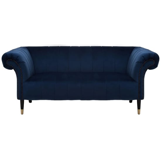 Salta Velvet 2 Seater Sofa In Midnight Blue With Pointed Legs