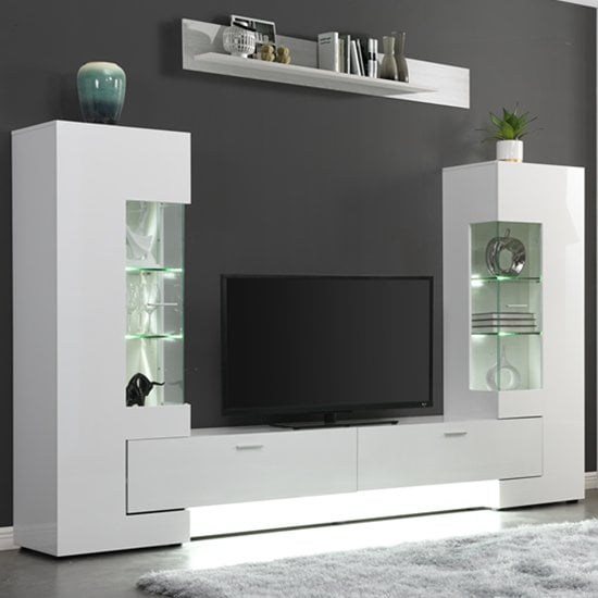 Product photograph of Santiago Entertainment Unit In White High Gloss With Led Lights from Furniture in Fashion