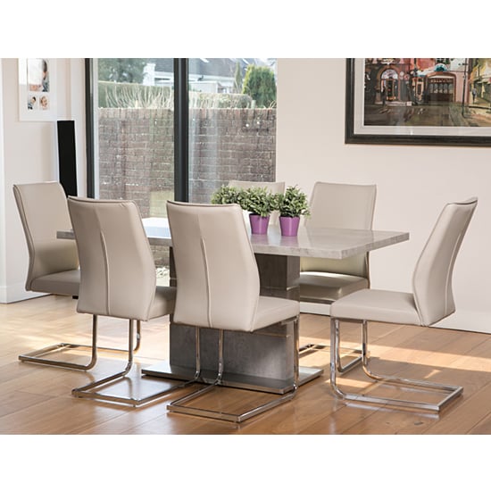 Product photograph of Seattle Marble Effect Dining Set With 6 Taupe Dining Chairs from Furniture in Fashion