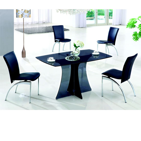 Sofia Smoked Glass Dining Table + 4 Dining Chairs