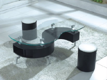 Stools on Shanghai Glass Top Coffee Table With 2 Stools In Black Finish