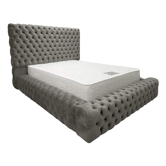 Product photograph of Sidova Plush Velvet Upholstered Single Bed In Grey from Furniture in Fashion