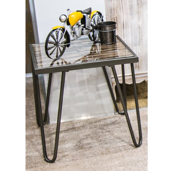 Product photograph of Simons Square Clear Glass Side Table With Anthracite Metal Legs from Furniture in Fashion