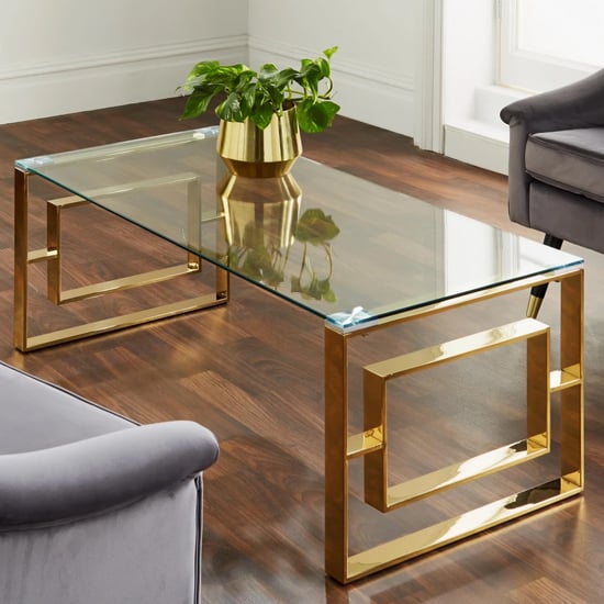 Solana Clear Glass Coffee Table With Gold Metal Frame
