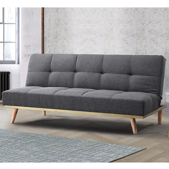 Product photograph of Soren Fabric Sofa Bed In Grey With Wooden Legs from Furniture in Fashion