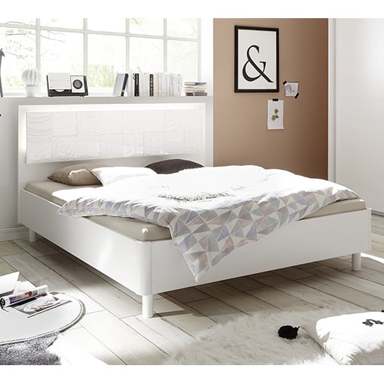 Product photograph of Soxa Led Wooden King Size Bed In Serigraphed White from Furniture in Fashion