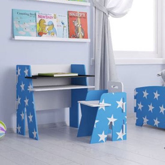 Product photograph of Stars Design Kids Desk With Chair In Blue And White from Furniture in Fashion