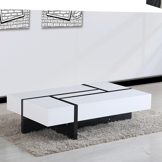 Storm Coffee Table In White And Black High Gloss With 4 Draw