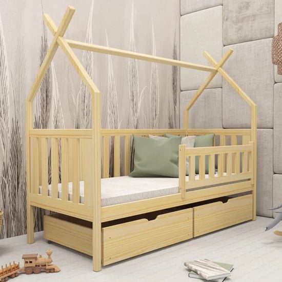 Suva Storage Wooden Single Bed In Pine With Bonnell Mattress