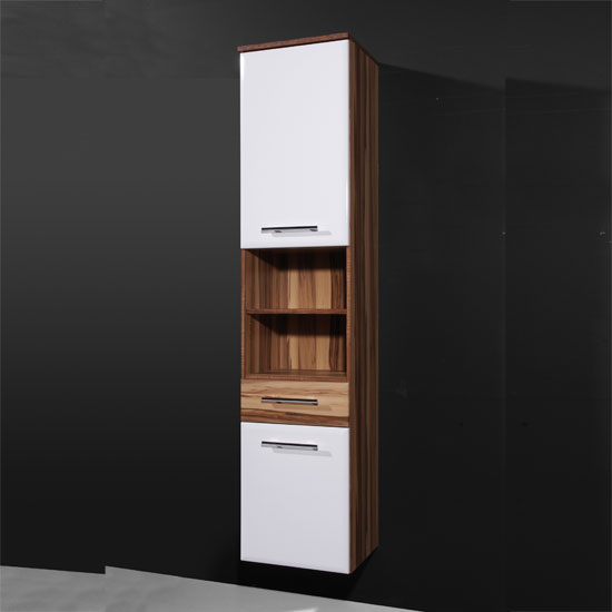 Marita Baltimore Walnut/White Wall Hanging Tall Bathroom Cab