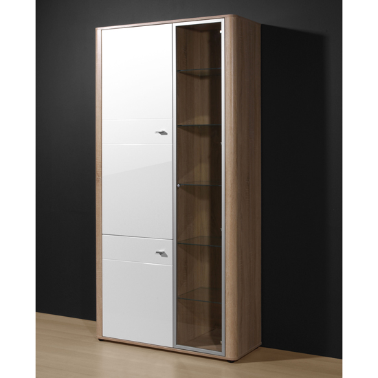 Monza Gloss White/Oak Tall Display Cabinet, 2139-157