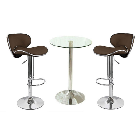 Gino Bar Table In Clear Glass And 2 Leoni Bar Stools In Whit