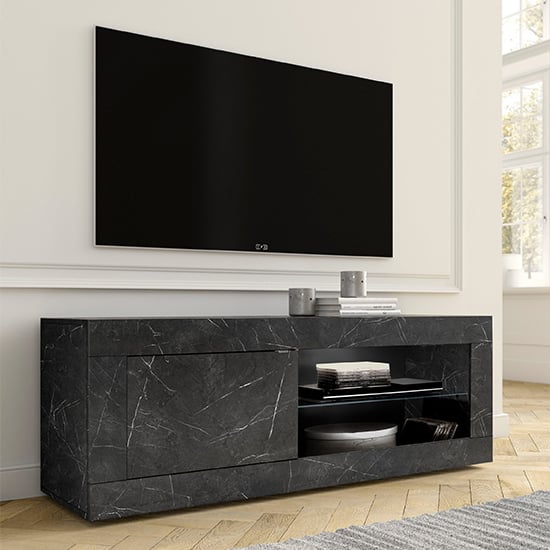 Taylor TV Stand In Black Marble Effect With 1 Door And LED