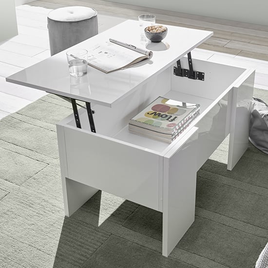 Product photograph of Taze Lift-up Storage Coffee Table In White High Gloss from Furniture in Fashion