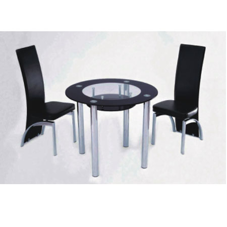 Compact Round Black Glass Dining Table Only