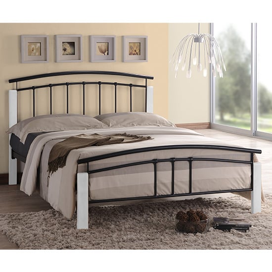 Product photograph of Tetron Metal Double Bed In Black With White Wooden Posts from Furniture in Fashion