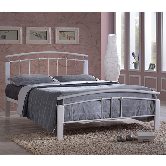 Product photograph of Tetron Metal King Size Bed In White With White Wooden Posts from Furniture in Fashion